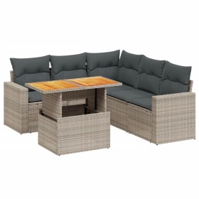 vidaXL 6-tlg. Garten-Sofagarnitur mit Kissen Grau Poly Rattan