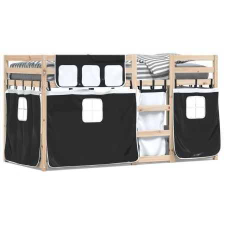 vidaXL Etagenbett mit Vorhängen Weiß & Schwarz 90x190 cm Kiefernholz