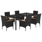 vidaXL 7-tlg. Garten-Essgruppe mit Kissen Schwarz Poly Rattan Glas vidaXL 7-tlg. Garten-Essgruppe mit Kissen Schwarz Poly Rattan Glas