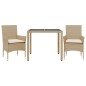 vidaXL 3-tlg. Garten-Essgruppe mit Kissen Beige Poly Rattan und Glas vidaXL 3-tlg. Garten-Essgruppe mit Kissen Beige Poly Rattan und Glas