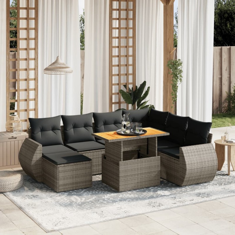 vidaXL 8-tlg. Garten-Sofagarnitur mit Kissen Grau Poly Rattan vidaXL 8-tlg. Garten-Sofagarnitur mit Kissen Grau Poly Rattan