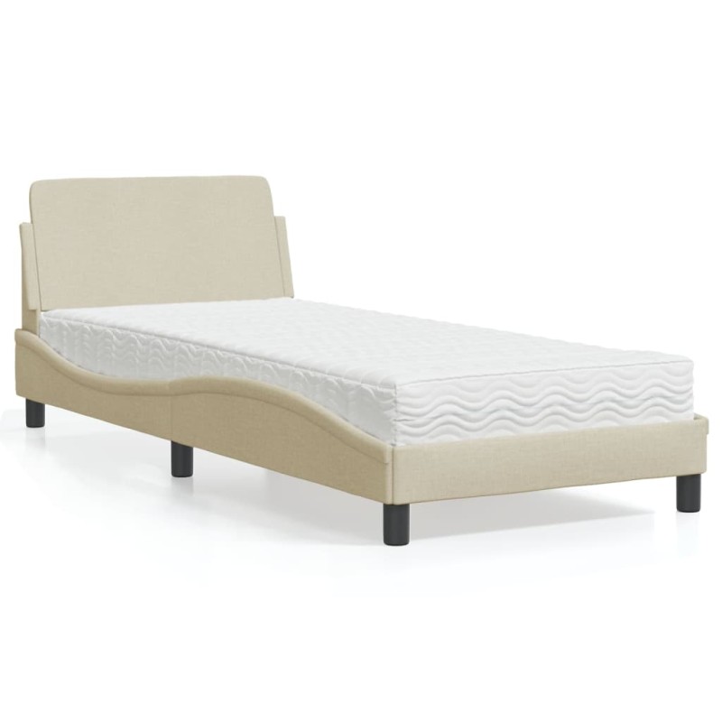 vidaXL Bett mit Matratze Creme 80x200 cm Stoff vidaXL Bett mit Matratze Creme 80x200 cm Stoff