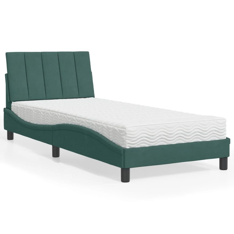 vidaXL Bett mit Matratze Dunkelgrün 90x190 cm Samt vidaXL Bett mit Matratze Dunkelgrün 90x190 cm Samt