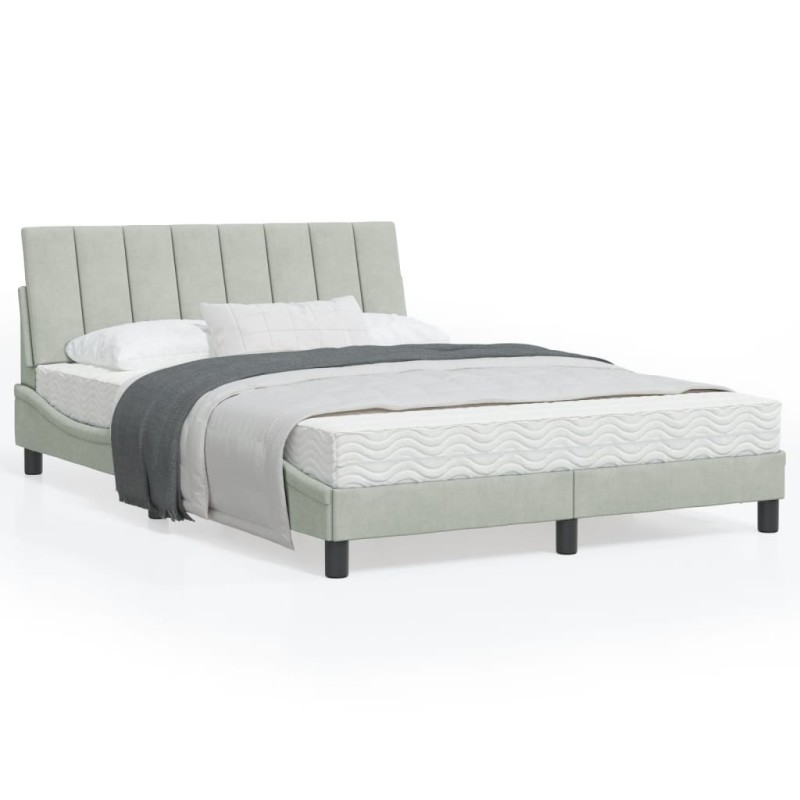 vidaXL Bett mit Matratze Hellgrau 120x200 cm Samt vidaXL Bett mit Matratze Hellgrau 120x200 cm Samt