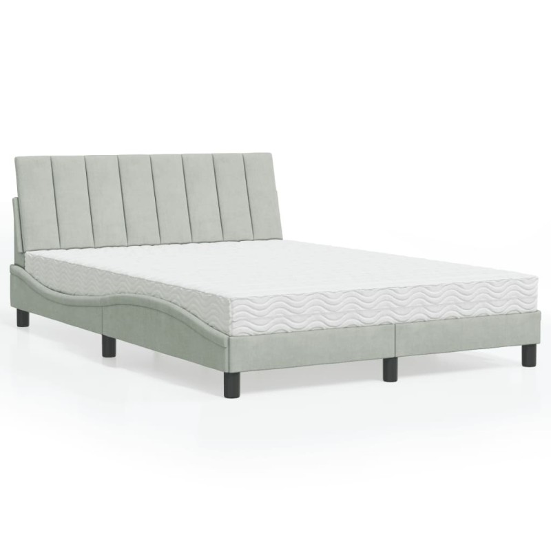 vidaXL Bett mit Matratze Hellgrau 140x190 cm Samt vidaXL Bett mit Matratze Hellgrau 140x190 cm Samt