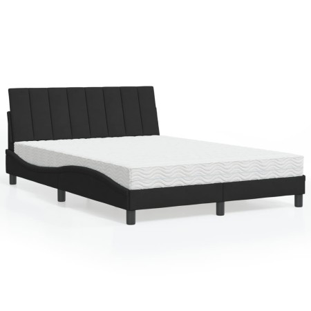 vidaXL Bett mit Matratze Schwarz 140x200 cm Samt