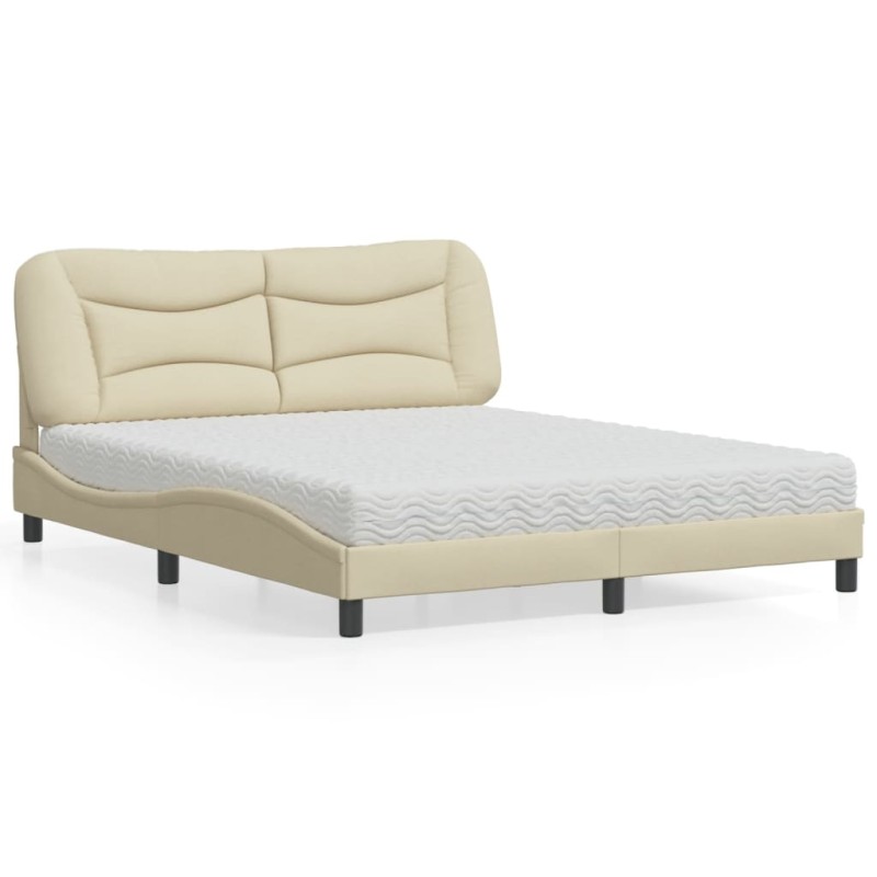 vidaXL Bett mit Matratze Creme 160x200 cm Stoff vidaXL Bett mit Matratze Creme 160x200 cm Stoff