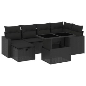 vidaXL 7-tlg. Garten-Sofagarnitur mit Kissen Schwarz Poly Rattan