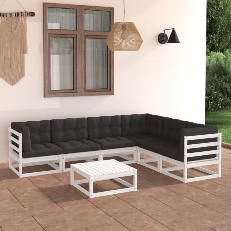 7-tlg. Garten-Lounge-Set mit Kissen Weiß Kiefer Massivholz 7-tlg. Garten-Lounge-Set mit Kissen Weiß Kiefer Massivholz