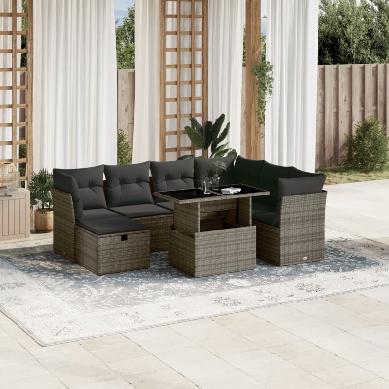 vidaXL 8-tlg. Garten-Sofagarnitur mit Kissen Grau Poly Rattan vidaXL 8-tlg. Garten-Sofagarnitur mit Kissen Grau Poly Rattan