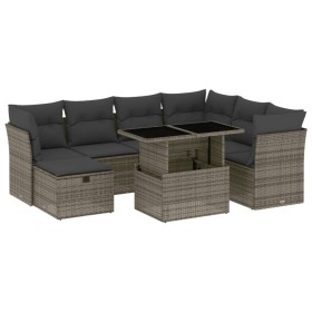 vidaXL 8-tlg. Garten-Sofagarnitur mit Kissen Grau Poly Rattan