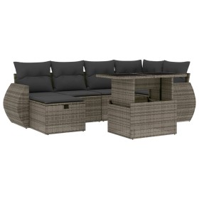 vidaXL 7-tlg. Garten-Sofagarnitur mit Kissen Grau Poly Rattan