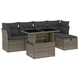 vidaXL 6-tlg. Garten-Sofagarnitur mit Kissen Grau Poly Rattan