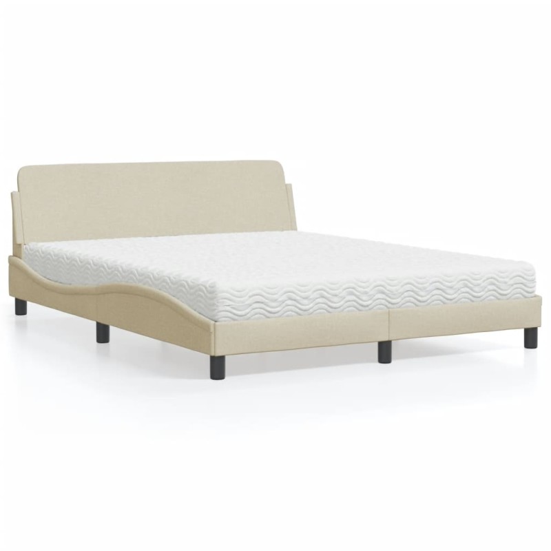 vidaXL Bett mit Matratze Creme 160x200 cm Stoff