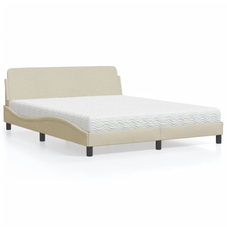 vidaXL Bett mit Matratze Creme 160x200 cm Stoff