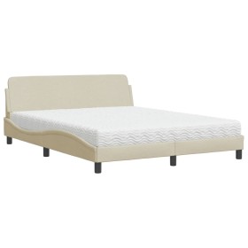 vidaXL Bett mit Matratze Creme 160x200 cm Stoff