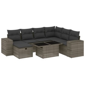 vidaXL 8-tlg. Garten-Sofagarnitur mit Kissen Grau Poly Rattan