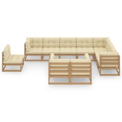 vidaXL 10-tlg. Garten-Lounge-Set mit Kissen Honigbraun Massivholz