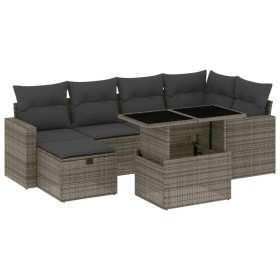 vidaXL 7-tlg. Garten-Sofagarnitur mit Kissen Grau Poly Rattan