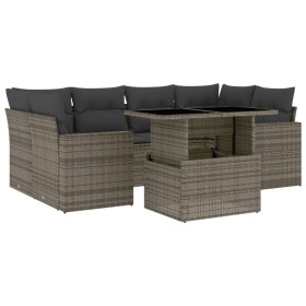 vidaXL 7-tlg. Garten-Sofagarnitur mit Kissen Grau Poly Rattan