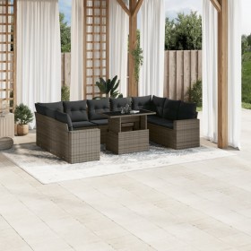 vidaXL 10-tlg. Garten-Sofagarnitur mit Kissen Grau Poly Rattan
