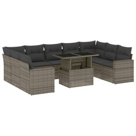 vidaXL 10-tlg. Garten-Sofagarnitur mit Kissen Grau Poly Rattan