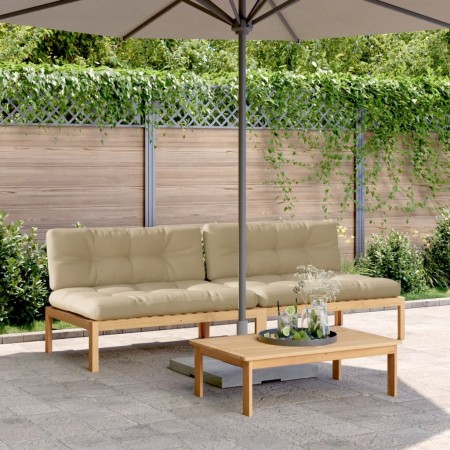 vidaXL Garten-Mittelsofas aus Paletten 2 Stk. mit Kissen Akazienholz