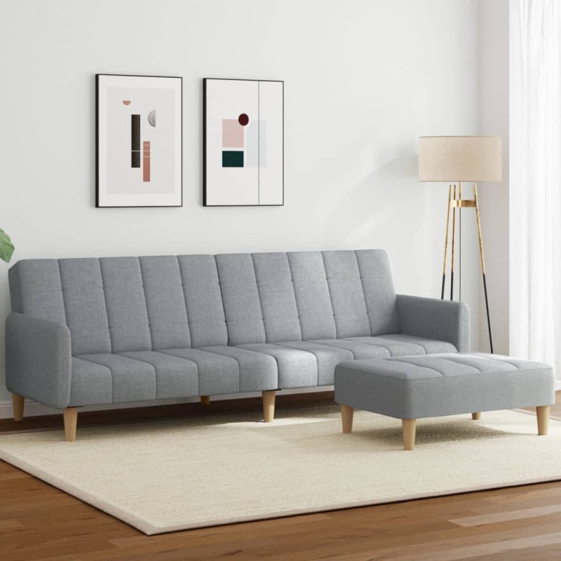 vidaXL Schlafsofa 2-Sitzer mit Fußhocker Hellgrau Stoff vidaXL Schlafsofa 2-Sitzer mit Fußhocker Hellgrau Stoff