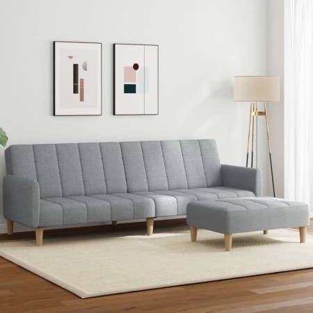 vidaXL Schlafsofa 2-Sitzer mit Fußhocker Hellgrau Stoff
