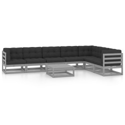 8-tlg. Garten-Lounge-Set mit Kissen Grau Kiefer Massivholz