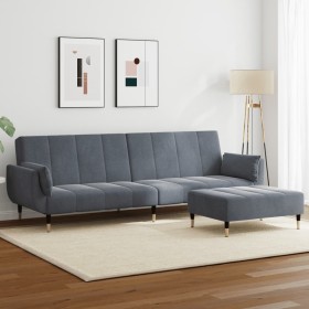 vidaXL Schlafsofa 2-Sitzer mit Fußhocker Dunkelgrau Samt