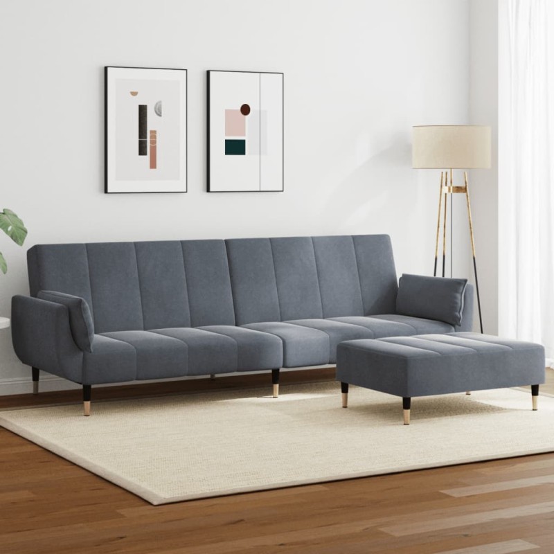 vidaXL Schlafsofa 2-Sitzer mit Fußhocker Dunkelgrau Samt vidaXL Schlafsofa 2-Sitzer mit Fußhocker Dunkelgrau Samt