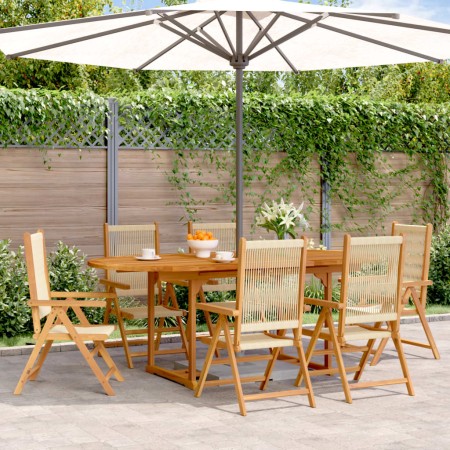 vidaXL 7-tlg. Garten-Essgruppe Polypropylen und Massivholz Beige