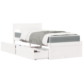 vidaXL Bett mit Schubladen und Matratze Weiß 90x190 cm Massivholz