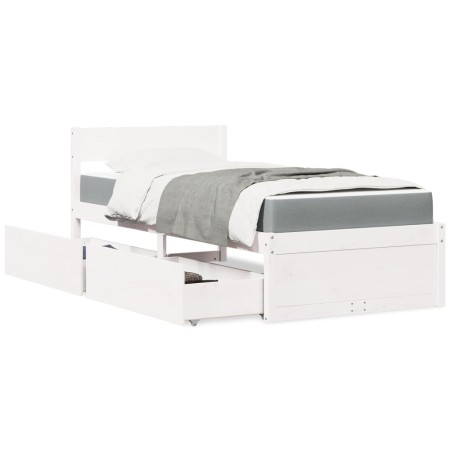 vidaXL Bett mit Schubladen und Matratze Weiß 90x190 cm Massivholz
