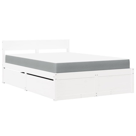 vidaXL Bett mit Schubladen und Matratze Weiß 120x190 cm Massivholz
