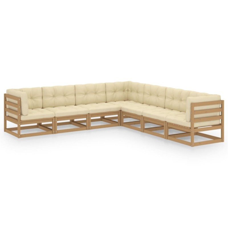 7-tlg. Garten-Lounge-Set Kissen Honigbraun Kiefer Massivholz 7-tlg. Garten-Lounge-Set Kissen Honigbraun Kiefer Massivholz