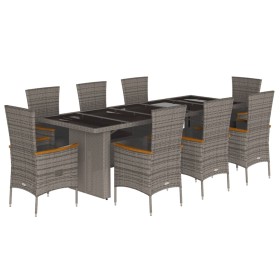 vidaXL 9-tlg. Garten-Essgruppe mit Kissen Grau Poly Rattan