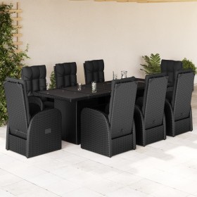 vidaXL 9-tlg. Garten-Essgruppe mit Kissen Schwarz Poly Rattan