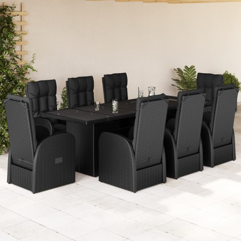 vidaXL 9-tlg. Garten-Essgruppe mit Kissen Schwarz Poly Rattan vidaXL 9-tlg. Garten-Essgruppe mit Kissen Schwarz Poly Rattan