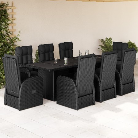 vidaXL 9-tlg. Garten-Essgruppe mit Kissen Schwarz Poly Rattan