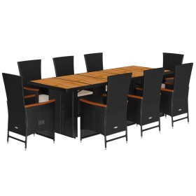 vidaXL 9-tlg. Garten-Essgruppe mit Kissen Schwarz Poly Rattan