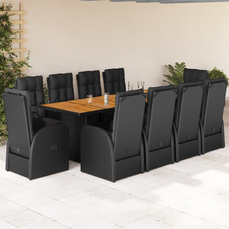 vidaXL 11-tlg. Garten-Essgruppe mit Kissen Schwarz Poly Rattan vidaXL 11-tlg. Garten-Essgruppe mit Kissen Schwarz Poly Rattan