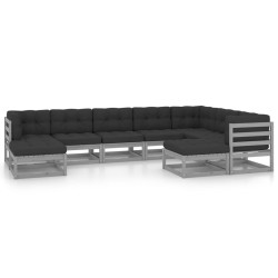 vidaXL 9-tlg. Garten-Lounge-Set mit Kissen Grau Massivholz Kiefer