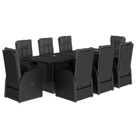 vidaXL 9-tlg. Garten-Essgruppe mit Kissen Schwarz Poly Rattan
