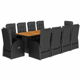 vidaXL 11-tlg. Garten-Essgruppe mit Kissen Schwarz Poly Rattan