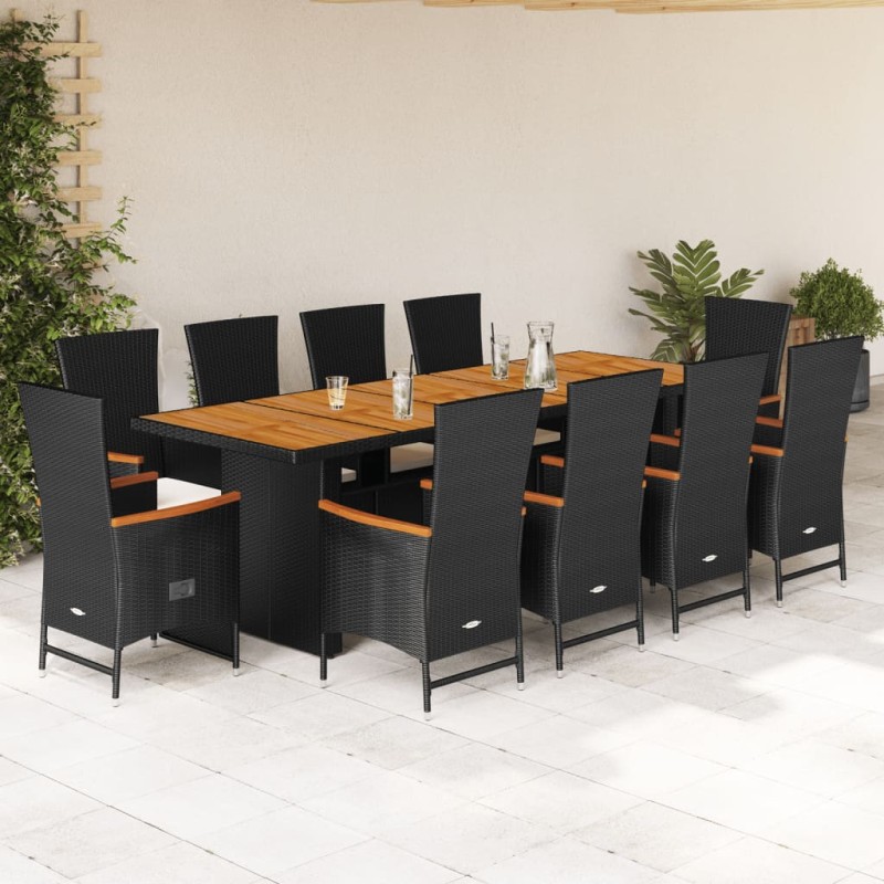 vidaXL 11-tlg. Garten-Essgruppe mit Kissen Schwarz Poly Rattan vidaXL 11-tlg. Garten-Essgruppe mit Kissen Schwarz Poly Rattan