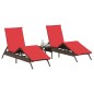 vidaXL Sonnenliegen 2 Stk. mit Tisch Braun Poly Rattan vidaXL Sonnenliegen 2 Stk. mit Tisch Braun Poly Rattan