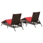 vidaXL Sonnenliegen 2 Stk. mit Tisch Braun Poly Rattan vidaXL Sonnenliegen 2 Stk. mit Tisch Braun Poly Rattan