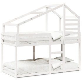 vidaXL Etagenbett mit Dach Weiß 90x200 cm Massivholz Kiefer